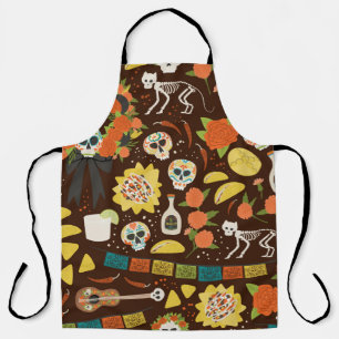 Dia De Los Muertos seamless pattern hand drawn car Apron