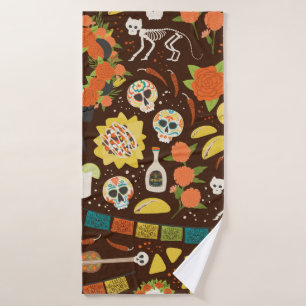 Dia De Los Muertos seamless pattern hand drawn car Bath Towel