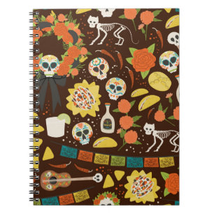 Dia De Los Muertos seamless pattern hand drawn car Notebook
