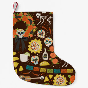Dia De Los Muertos seamless pattern hand drawn car Small Christmas Stocking