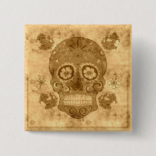 Dia de los muertos -- Sepia Sugar Skull Button