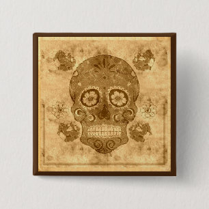 Dia de los muertos -- Sepia Sugar Skull Button