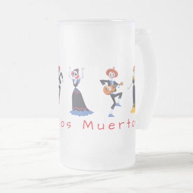 Dia De Los Muertos Singing Skeletons Frosted Glass Beer Mug (Front Right)