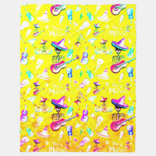 Dia De Los Muertos-Skeleton and Musical Instrument Fleece Blanket
