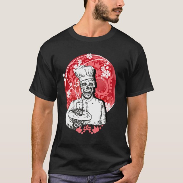 Dia de los Muertos Skeleton Chef Sugar Skull Moon T-Shirt (Front)
