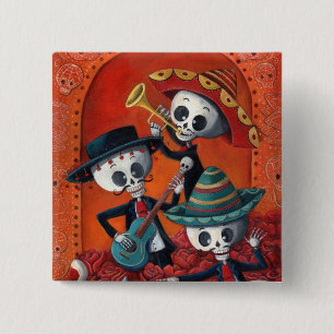 Dia de Los Muertos Skeleton Mariachi Trio 15 Cm Square Badge