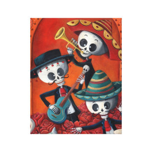 Dia de Los Muertos Skeleton Mariachi Trio Canvas Print