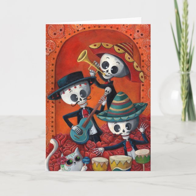 Dia de Los Muertos Skeleton Mariachi Trio Card (Front)