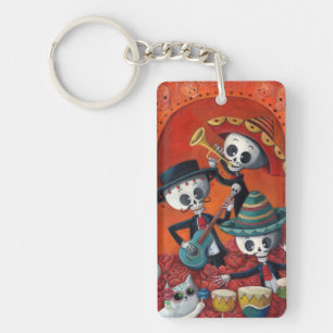 Dia de Los Muertos Skeleton Mariachi Trio Key Ring