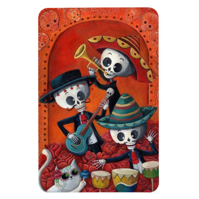 Dia de Los Muertos Skeleton Mariachi Trio Magnet (Vertical)