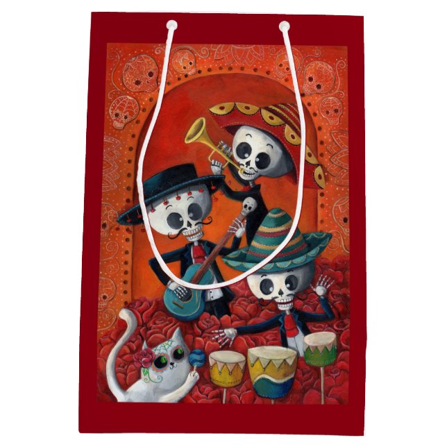 Dia de Los Muertos Skeleton Mariachi Trio Medium Gift Bag (Back)