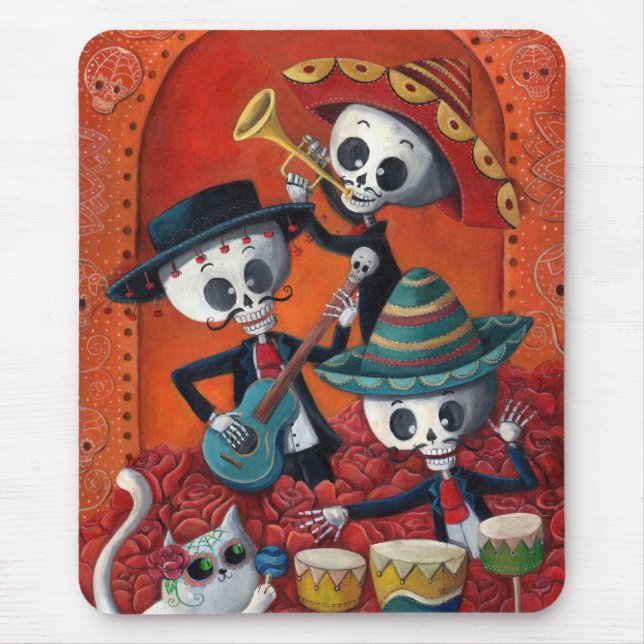 Dia de Los Muertos Skeleton Mariachi Trio Mouse Mat (Front)