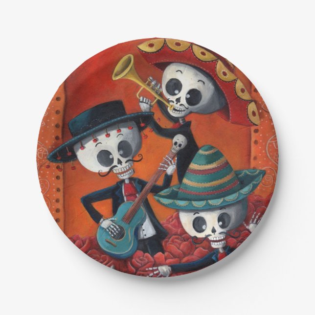 Dia de Los Muertos Skeleton Mariachi Trio Paper Plate (Front)