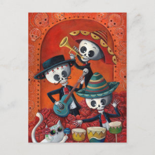 Dia de Los Muertos Skeleton Mariachi Trio Postcard