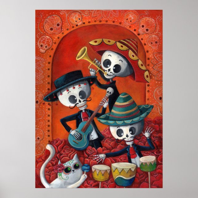 Dia de Los Muertos Skeleton Mariachi Trio Poster (Front)