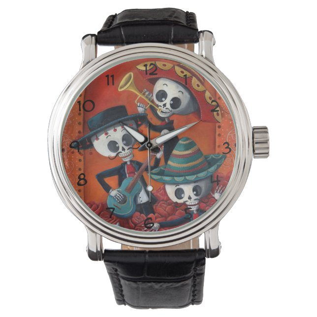 Dia de Los Muertos Skeleton Mariachi Trio Watch (Front)