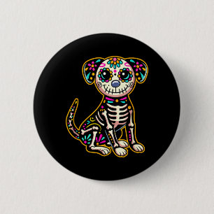Dia De Los Muertos Skeleton Sugar Skull Dog Day Of 6 Cm Round Badge