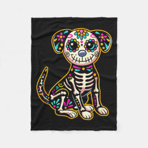 Dia De Los Muertos Skeleton Sugar Skull Dog Day Of Fleece Blanket