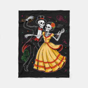 Dia De Los Muertos Skeletons Dancing Mexican Day Fleece Blanket