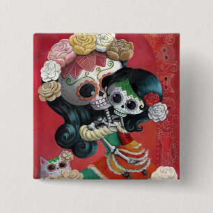 Dia de Los Muertos Skeletons Mother and Daughter 15 Cm Square Badge