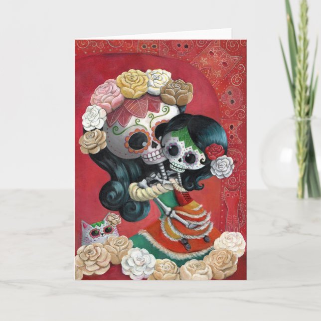 Dia de Los Muertos Skeletons Mother and Daughter Card (Front)