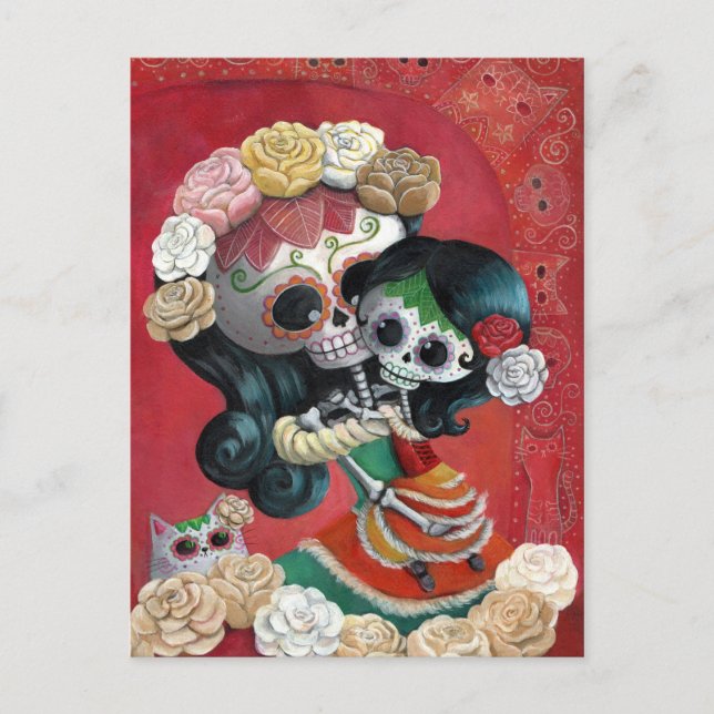 Dia de Los Muertos Skeletons Mother and Daughter Postcard (Front)