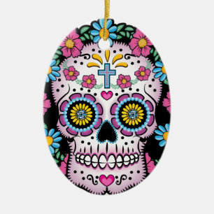 Dia de los Muertos Skull Ceramic Tree Decoration