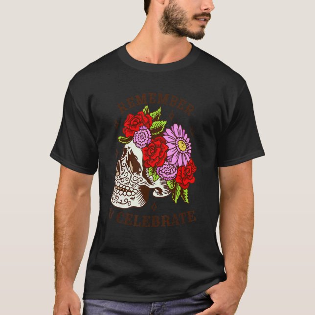 Dia De Los Muertos Skull Mask Roses T-Shirt (Front)