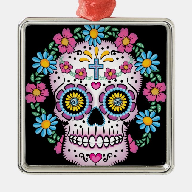 Dia de los Muertos Skull Metal Tree Decoration (Front)