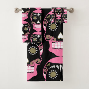 Día De Los Muertos Skull Print Bath Towel Set