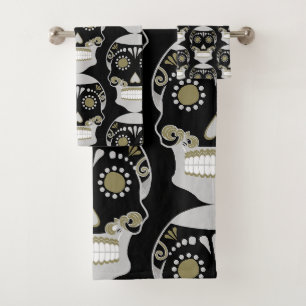 Día De Los Muertos Skull Print Bath Towel Set