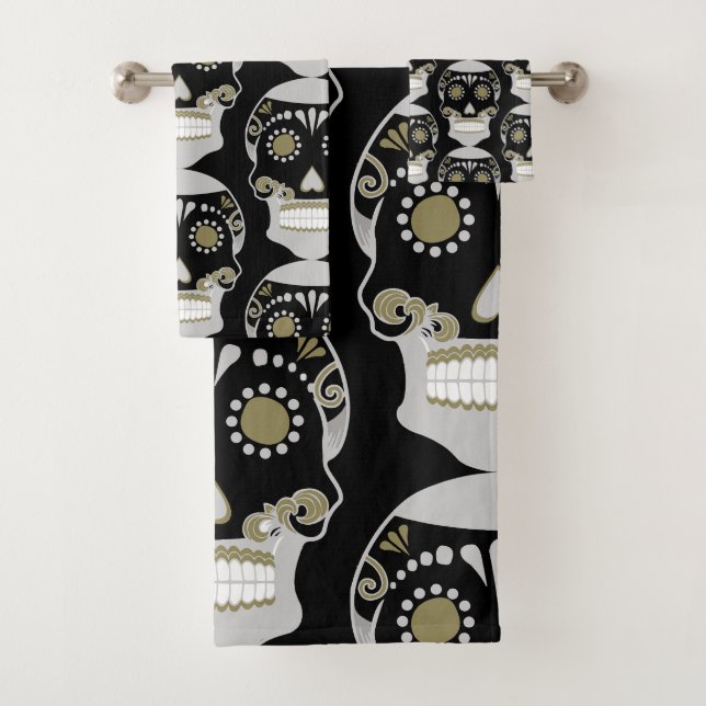 Día De Los Muertos Skull Print Bath Towel Set (Insitu)