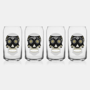 Día De Los Muertos Skull Print Can Glass
