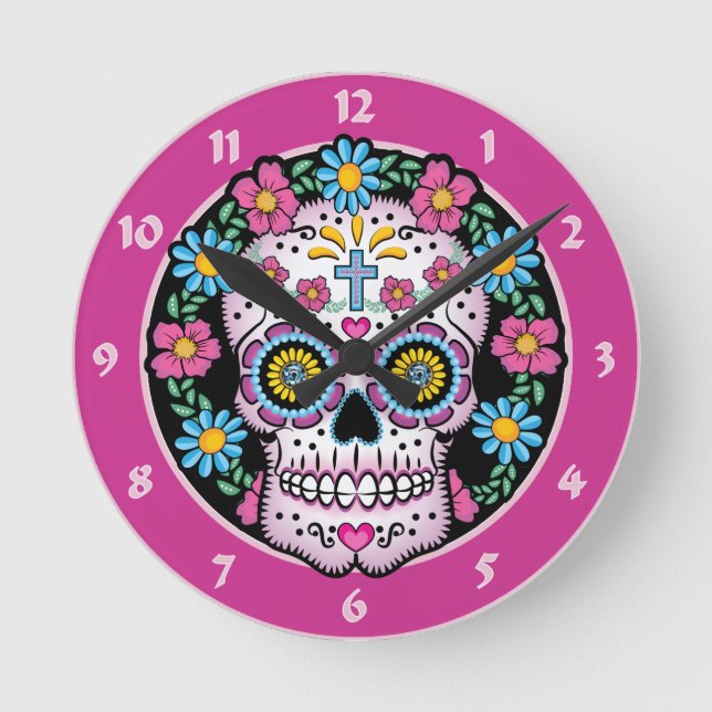 Dia de los Muertos Skull Round Clock (Front)