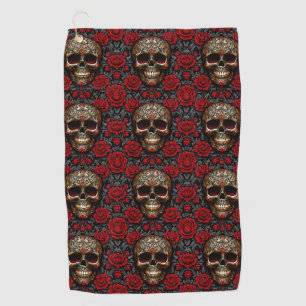 Dia de los Muertos Skull with Red Roses Golf Towel