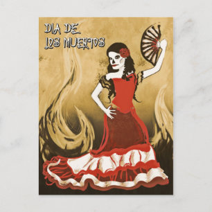 dia de los muertos spanish dancer postcard