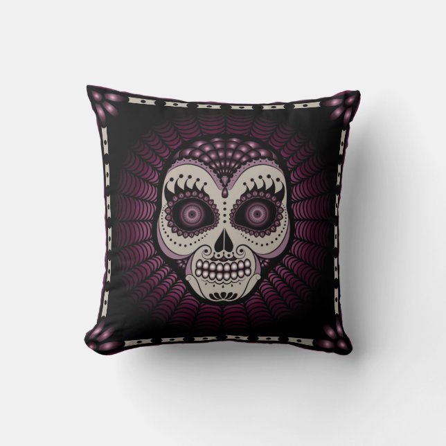 Dia de los Muertos spiderweb skull pillow (Front)