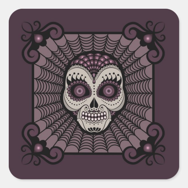 Dia de los Muertos spiderweb skull Square Sticker (Front)