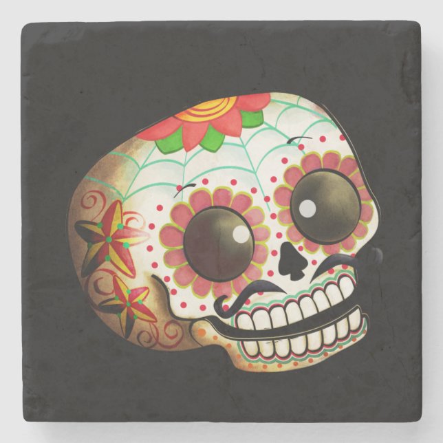 Dia de Los Muertos Sugar Skull Art Stone Coaster (Front)