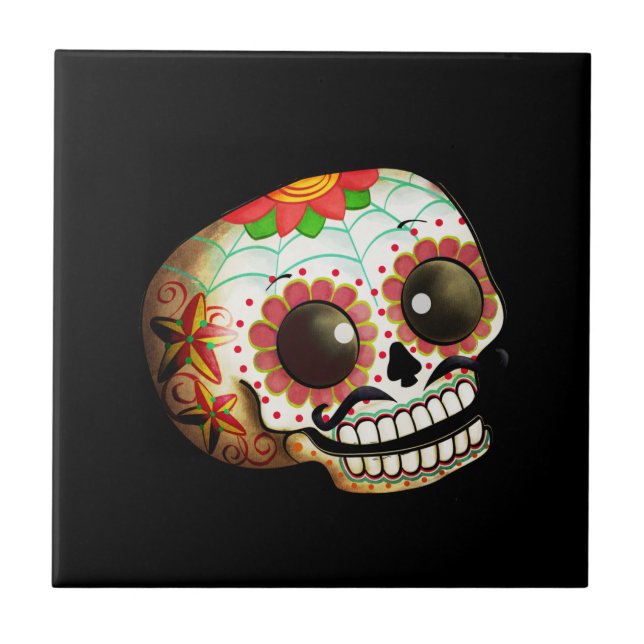Dia de Los Muertos Sugar Skull Art Tile (Front)