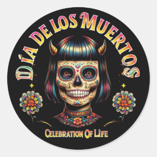 Dia De Los Muertos Sugar Skull Balloon - Custom Classic Round Sticker