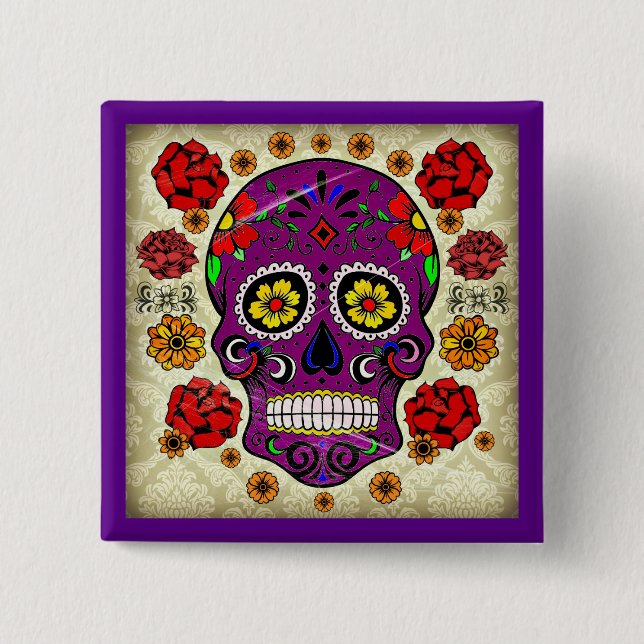 Dia de los muertos --  Sugar Skull Button (Front)