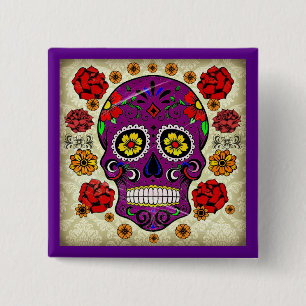 Dia de los muertos -- Sugar Skull Button
