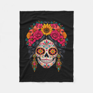 Dia de los muertos sugar skull catrina dead day fleece blanket