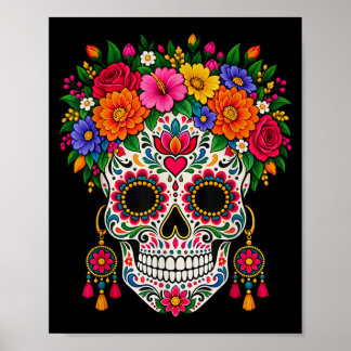 Dia de los muertos sugar skull catrina dead day poster