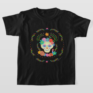 Día de los Muertos Sugar Skull Circular Design T-Shirt