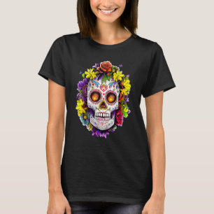 Dia De los Muertos Sugar Skull Day Of The Dead Flo T-Shirt