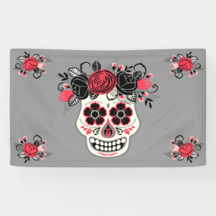 Dia de los Muertos Sugar Skull, grey Banner