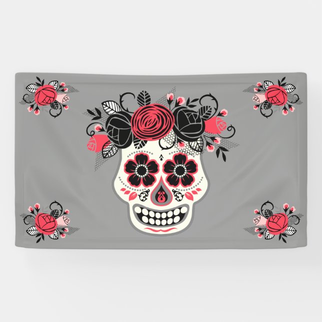 Dia de los Muertos Sugar Skull, grey Banner (Horizontal)