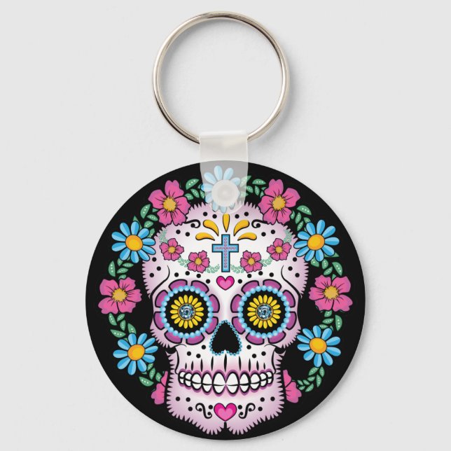 Dia de los Muertos Sugar Skull Key Ring (Front)